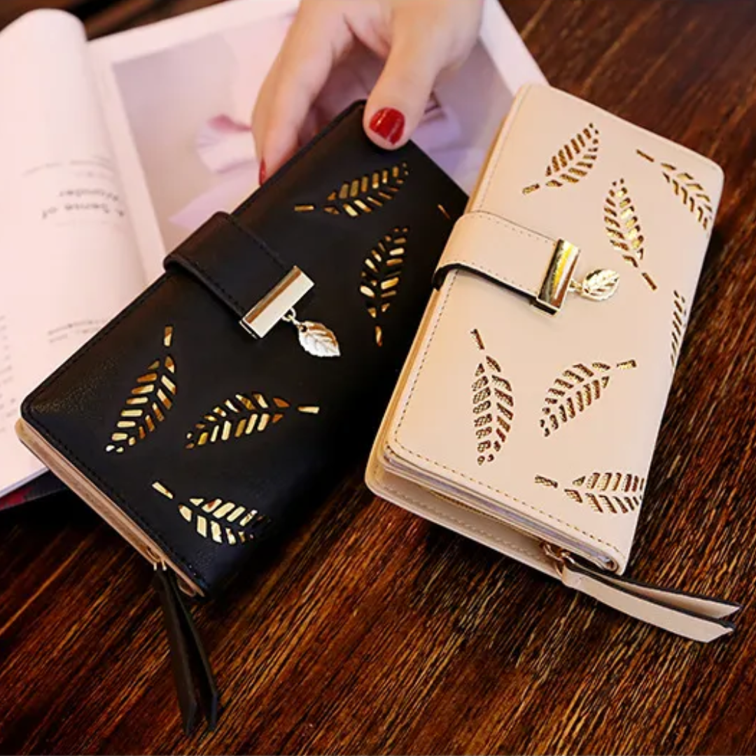 BowLift | GoldenLeaf PU Leather Wallet with Leaf Charm Design