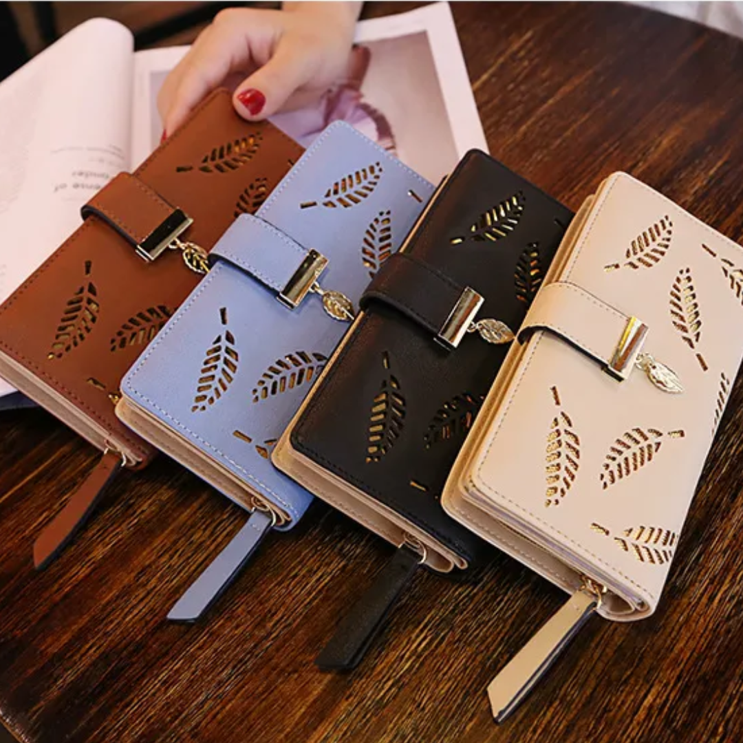 BowLift | GoldenLeaf PU Leather Wallet with Leaf Charm Design