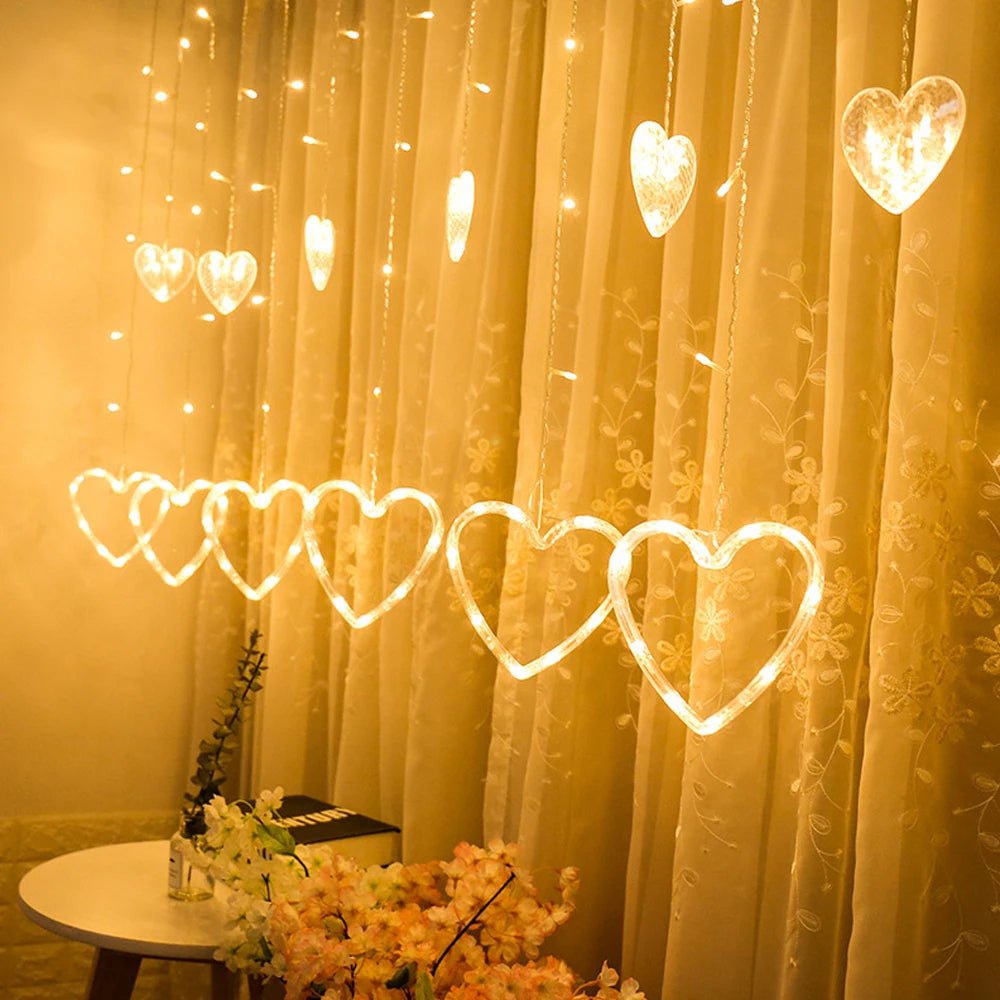 BowLift | Heart-Shaped LED Curtain Lights – 3.5M Fairy Garland for Valentine’s Day, Weddings, Christmas, and Bedroom Party Decor (220V/110V)