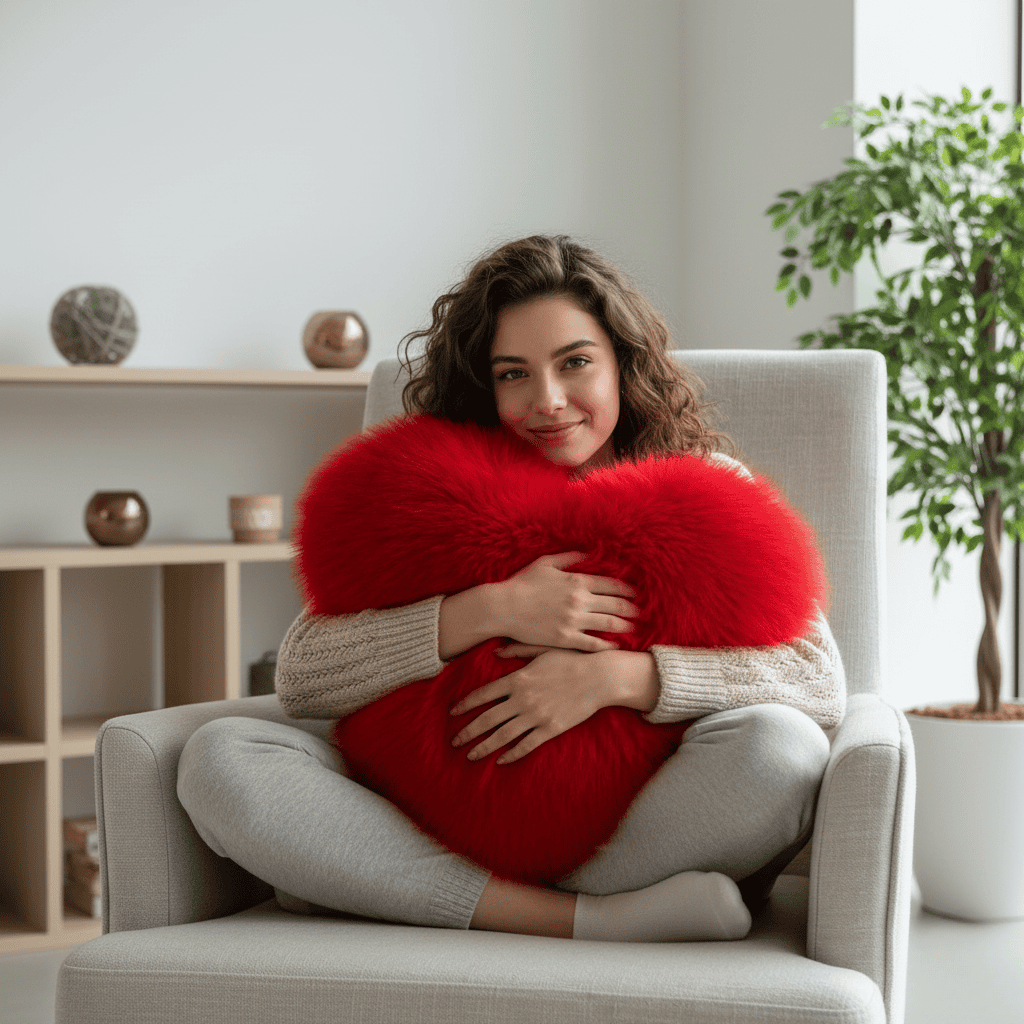 BowLift | HEARTLUX – Soft Faux Fur Heart Pillow for Modern Home Decor