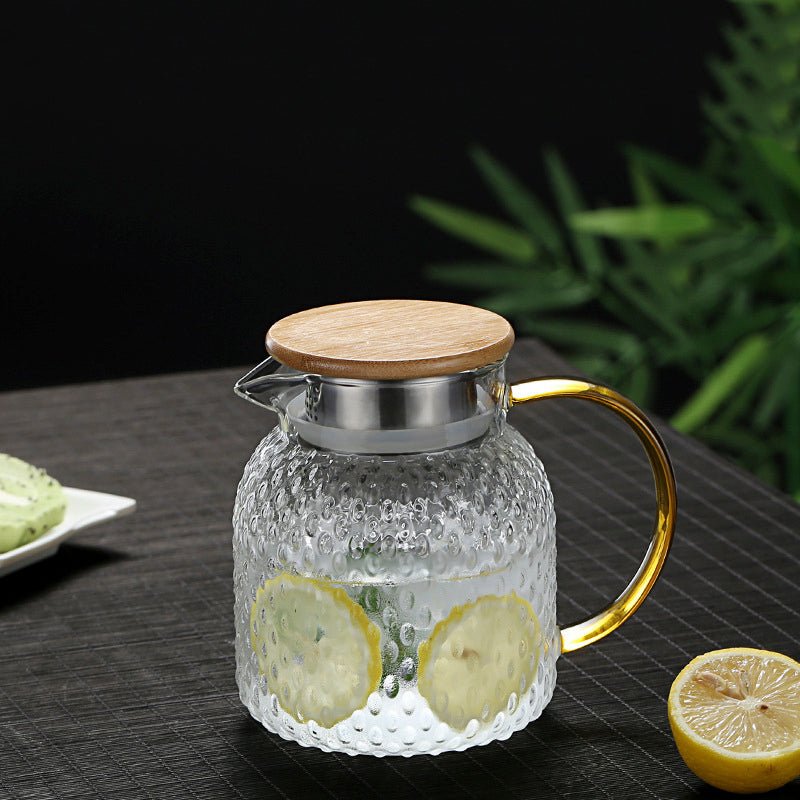 BowLift | Heat-Resistant Textured Glass Jug with Bamboo Lid – Elegant Serving Pitcher for Hot & Cold Drinks