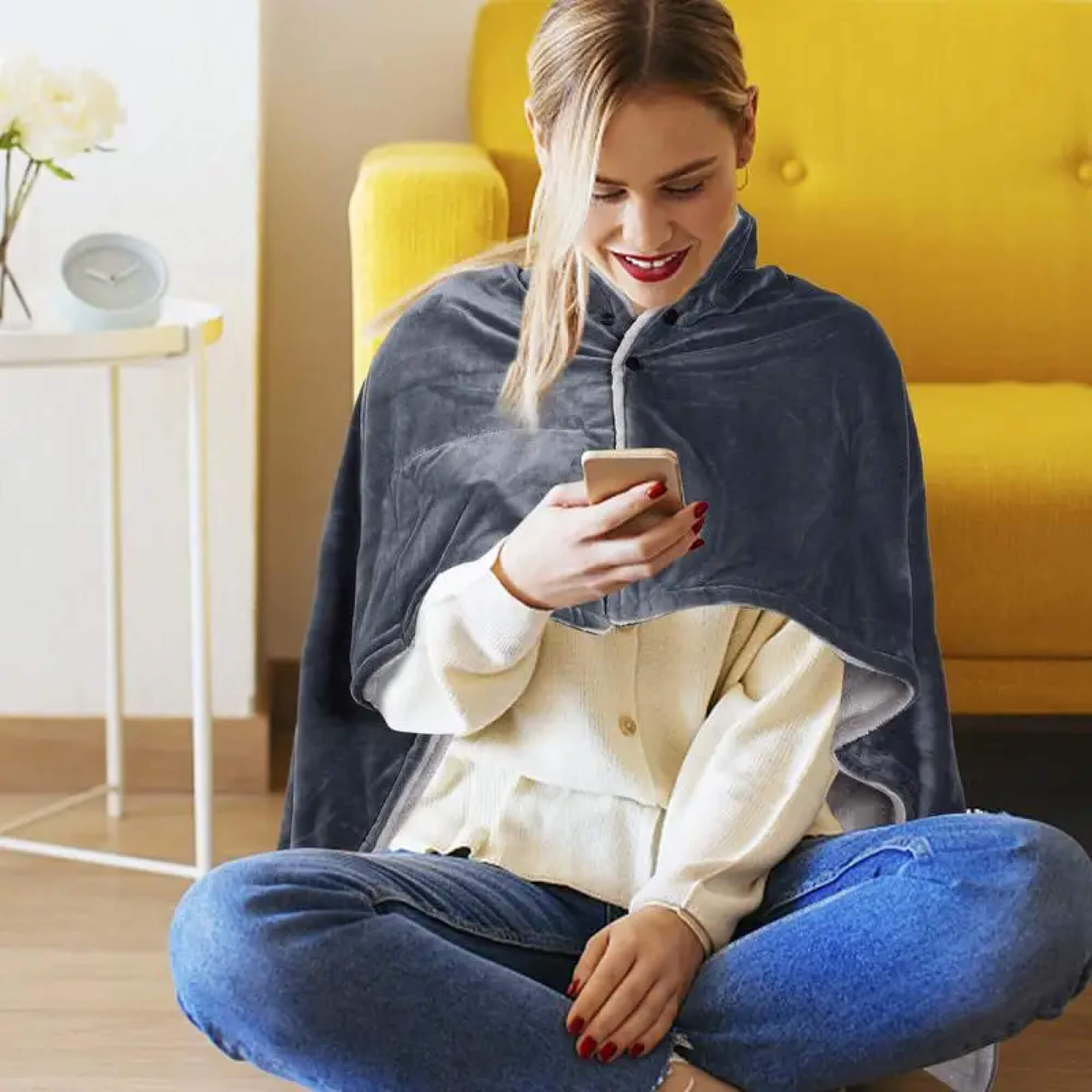 BowLift | Electric Warming Heated Throw Over and Under Blanket Poncho with Fleece