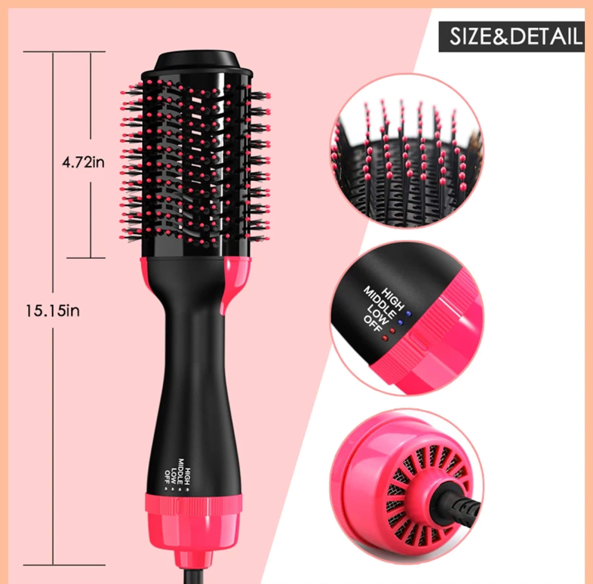 BowLift | Hair Dryer Blower Styler Heated Brush Comb for Short and Long Hair