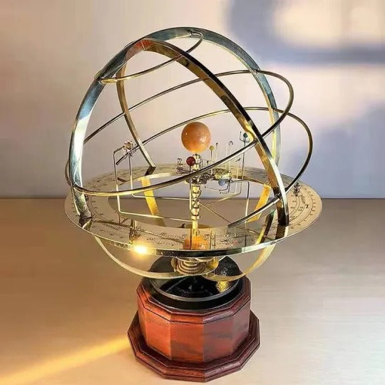 BowLift | Grand Orrery Model Handcrafted Brass Solar System Replica (9 Planets & 5 Moons)