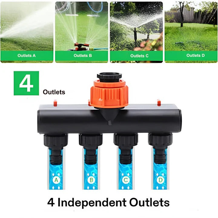 BowLift | 4-Way Metal Garden Hose Splitter with Adjustable Flow Valves