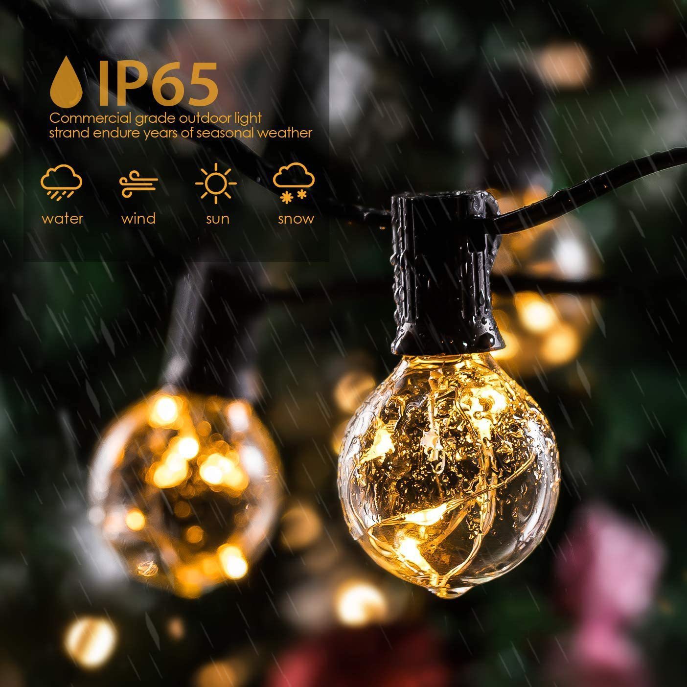 BowLift | LED Outdoor String Lights 35 FT G40 Patio String Lights Linkable Dimmable Waterproof Decorative Lighting with Remote Control for Garden Wedding Party Decorations