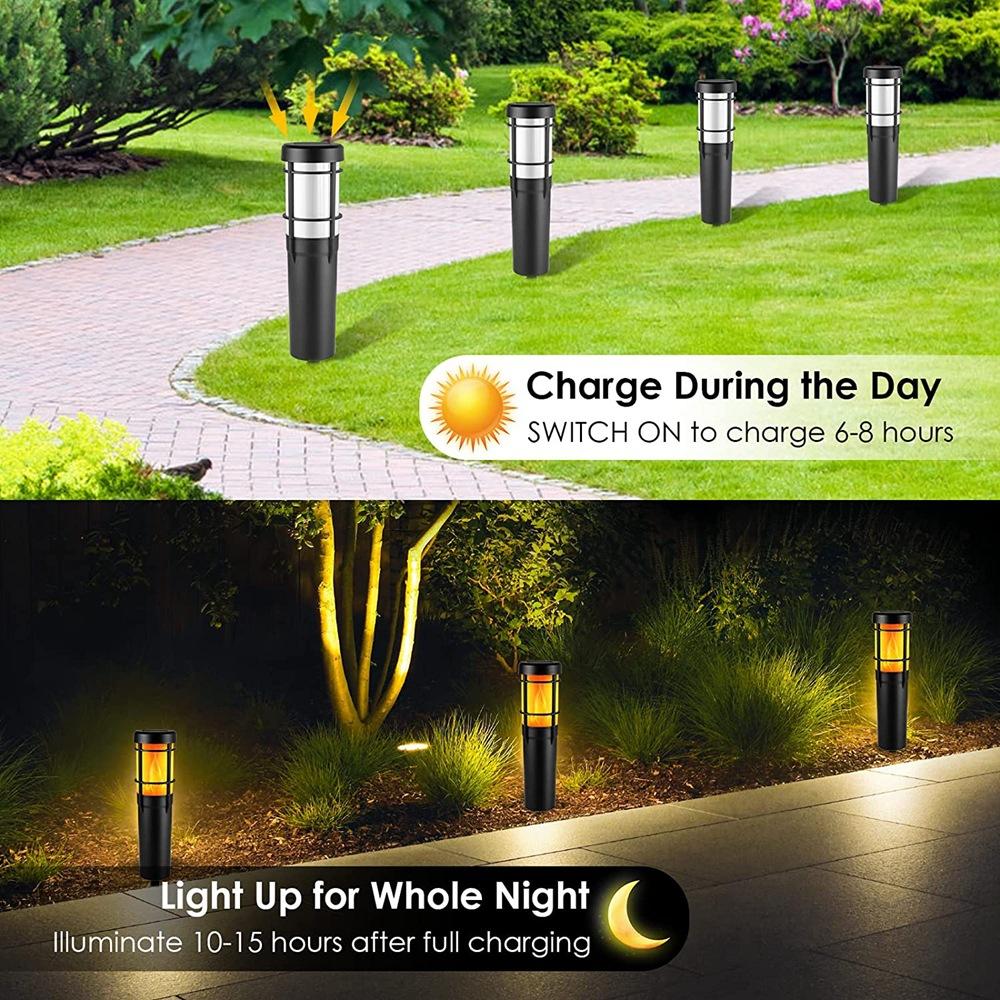 BowLift | Solar Path Lights for Outdoor Use, with Flickering Flame and RGB Color Changing, LED Solar Outdoor Lights for Yard, Garden, Path, Lawn - IP65 Waterproof