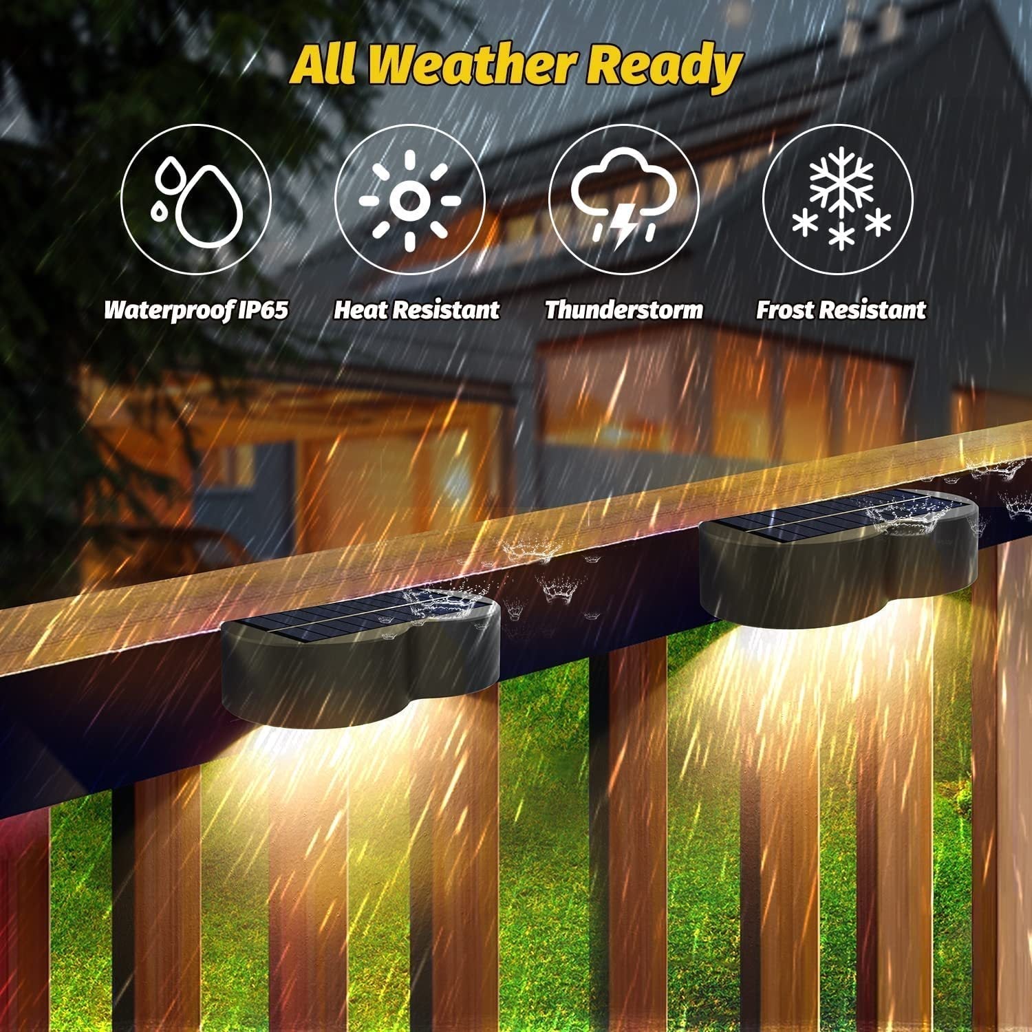 BowLift | Solar fence lights outdoor wall lights Waterproof IP65, Warm white & RGB 8 specific fixed colors for fence wall step deck patio