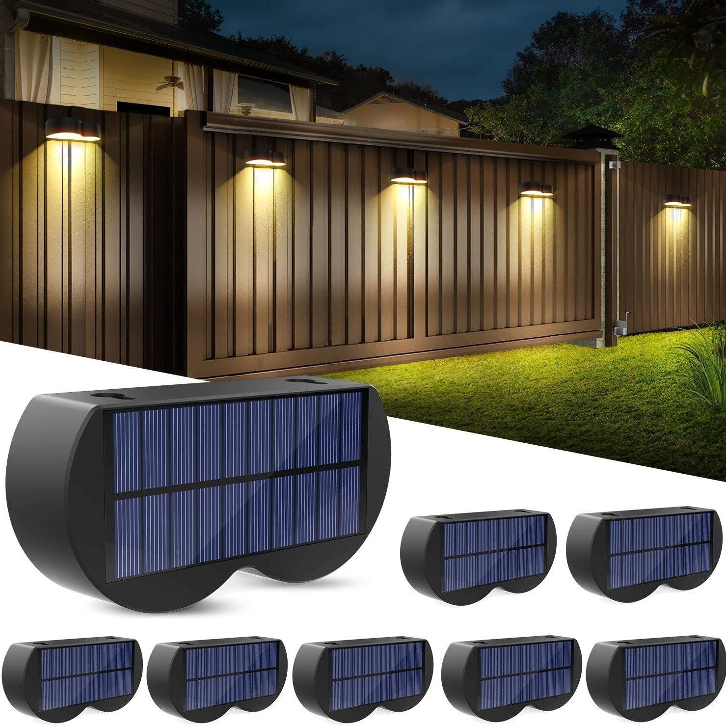 BowLift | Solar fence lights outdoor wall lights Waterproof IP65, Warm white & RGB 8 specific fixed colors for fence wall step deck patio