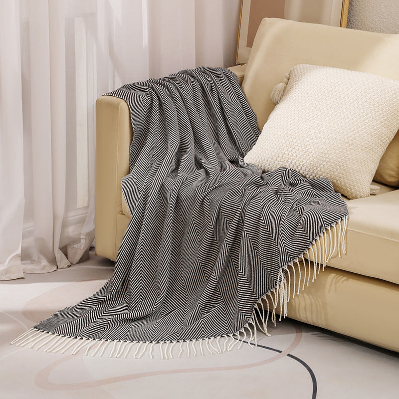 100% Cotton Luxury Herringbone Large Sofa Bed Throw Blanket Fringed Tweed Soft Bowlift