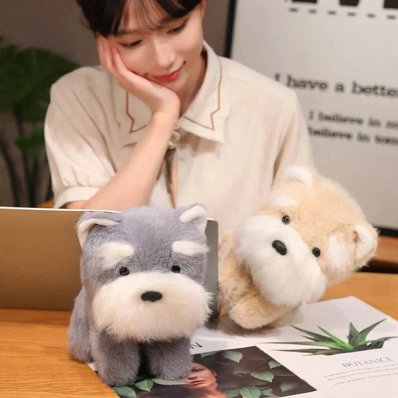 BowLift | Fluffy Gray Biege Schnauzer Dog Plushie