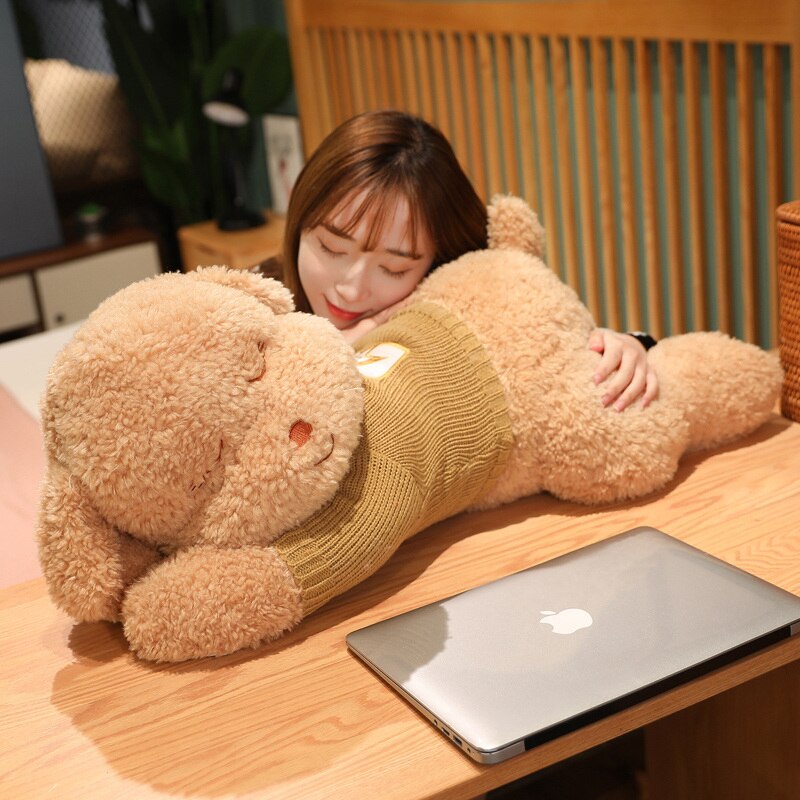 BowLift | Fluffy Sleeping Brown White Dog Bear Plushie