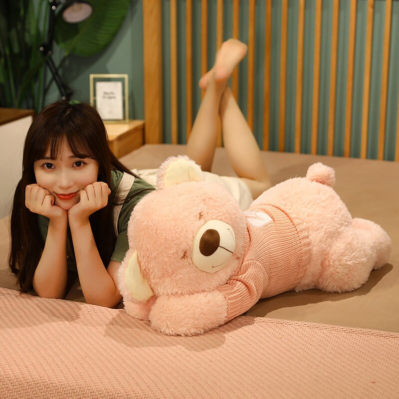 BowLift | Fluffy Sleeping Brown White Dog Bear Plushie