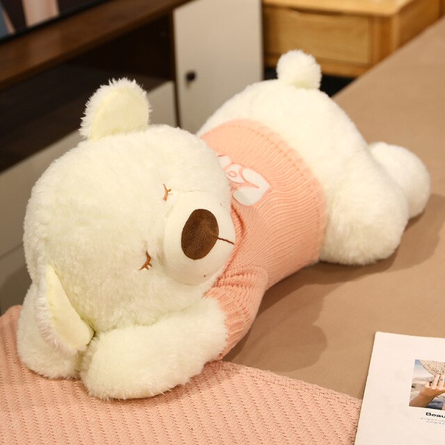 BowLift | Fluffy Sleeping Brown White Dog Bear Plushie