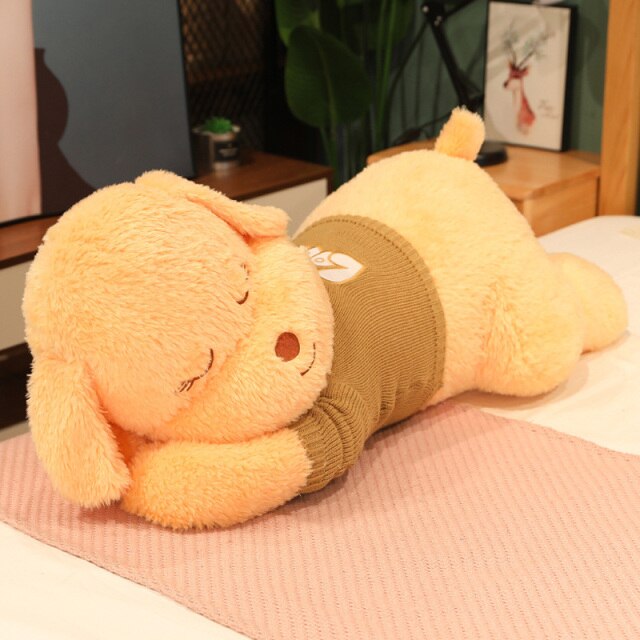 BowLift | Fluffy Sleeping Brown White Dog Bear Plushie
