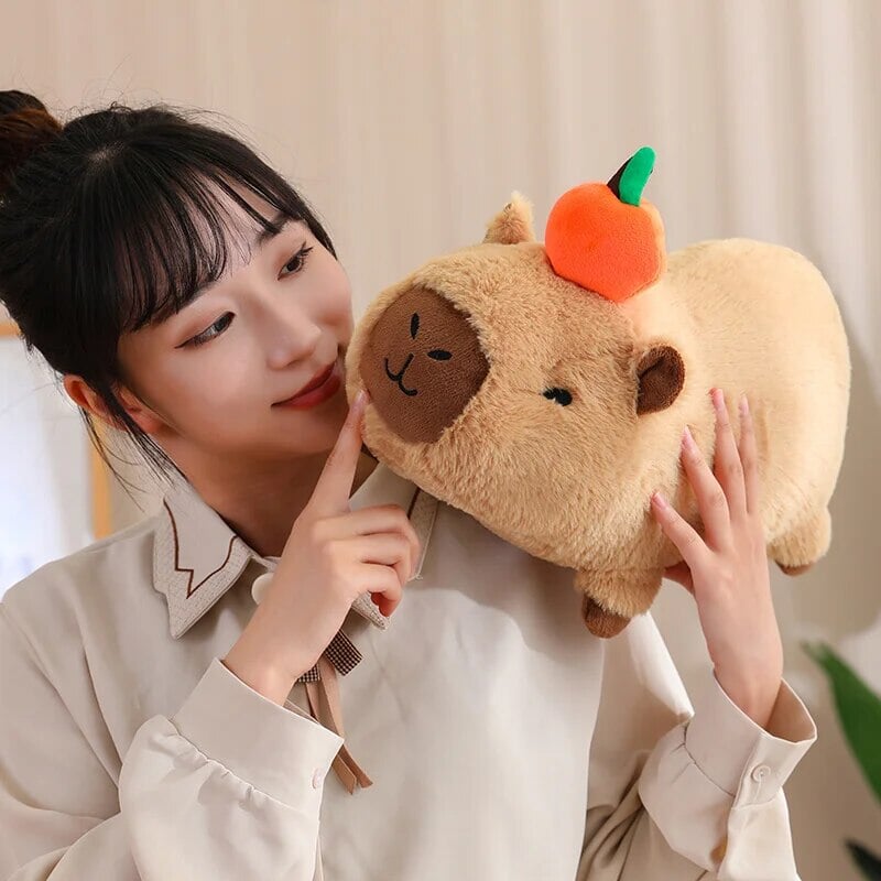 BowLift | Fluffy Sleepy Capybara with Orange Plushie