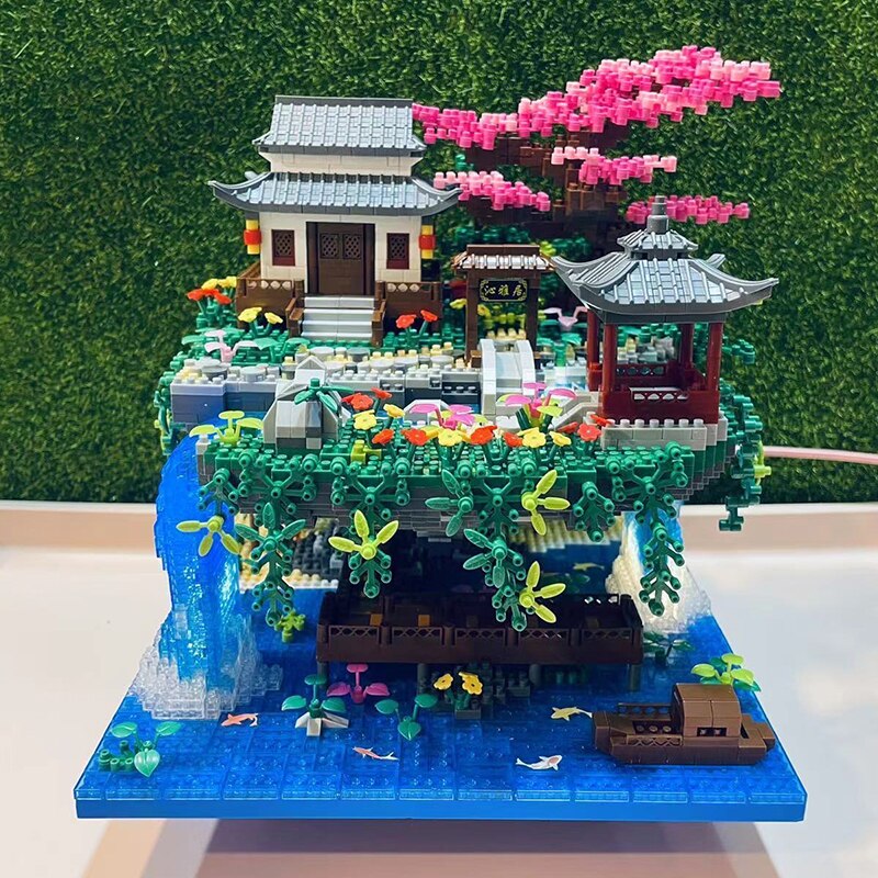 BowLift | Waterfall Japanese House Sakura Tree Floating Island Nano Building Blocks | Limited Stock