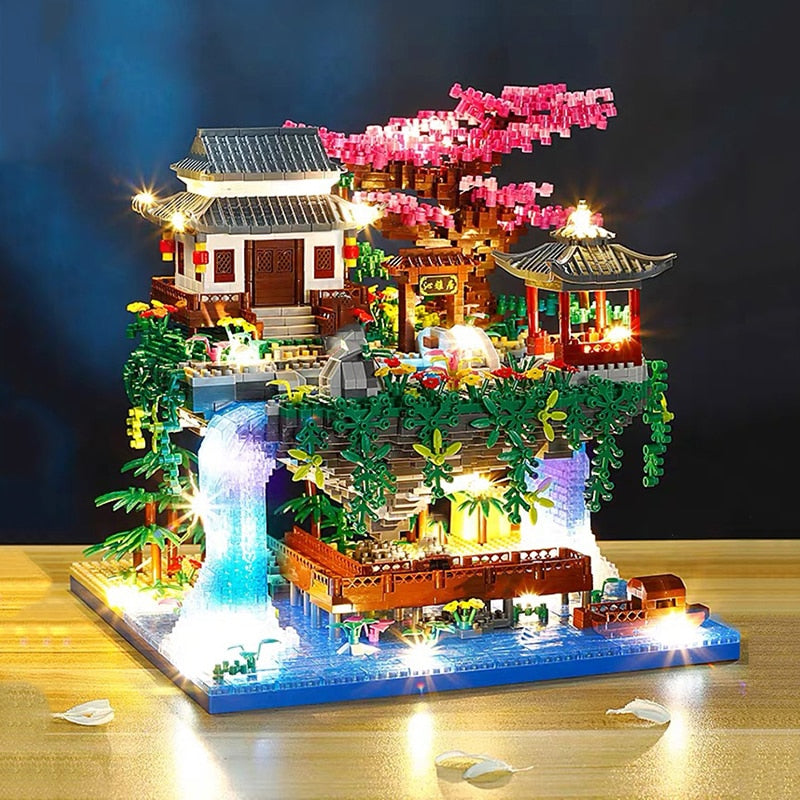 BowLift | Waterfall Japanese House Sakura Tree Floating Island Nano Building Blocks | Limited Stock
