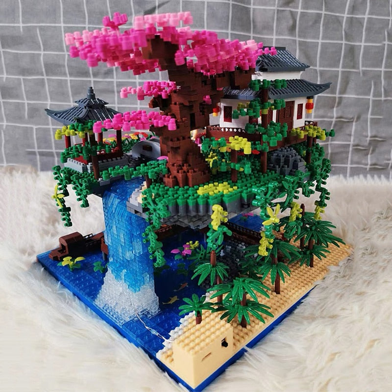 BowLift | Waterfall Japanese House Sakura Tree Floating Island Nano Building Blocks | Limited Stock