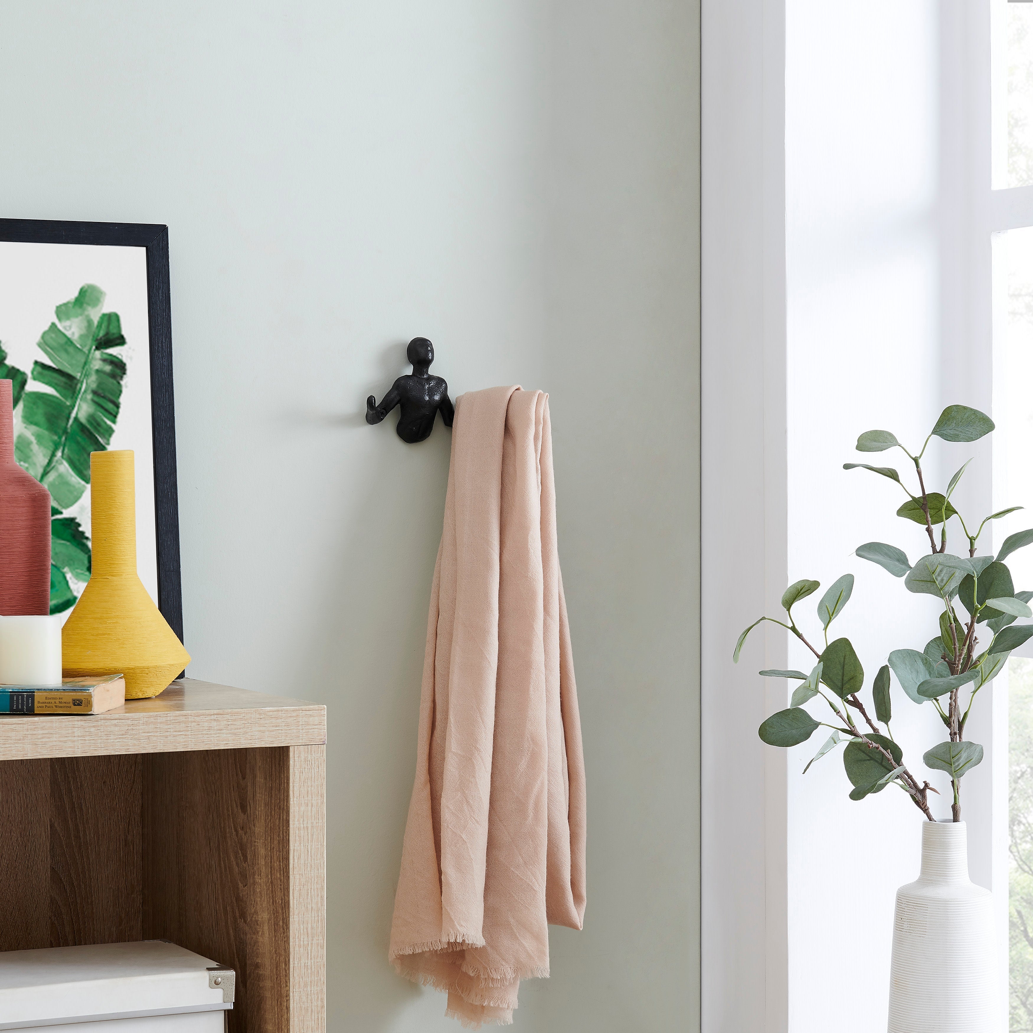 BowLift | Protruding "Palms Up" Cast Iron Decorative Black Wall Mount Hooks (Set of 2)