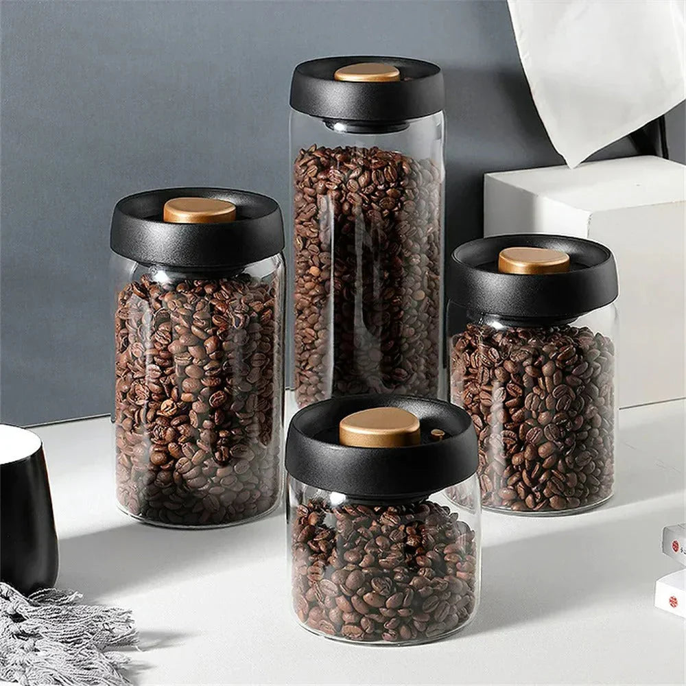 BowLift | Glass coffee bean storage container with aroma protection lid for long-lasting freshness