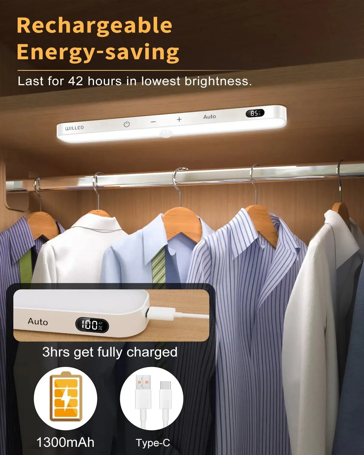 Motion Sensor Cabinet Light Battery Display 60 LED Touch Light Bar | Bowlift