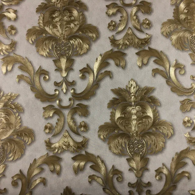 BowLift | Gold textured luxury classic 3D damask wallpaper decor