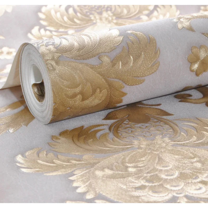 BowLift | Gold textured luxury classic 3D damask wallpaper decor