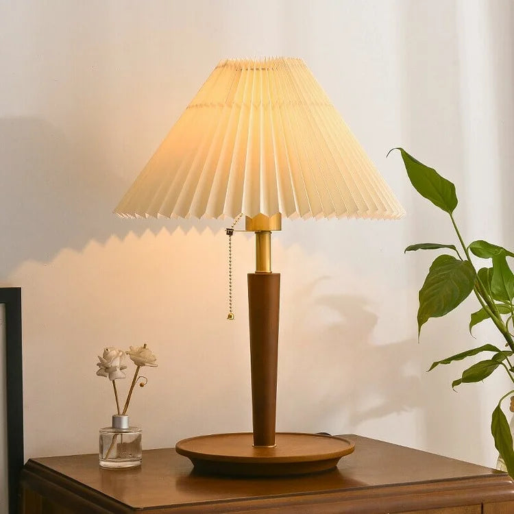 BowLift | Elegant Vintage Woodly Table Lamp - Table Lamp with Pleated Design