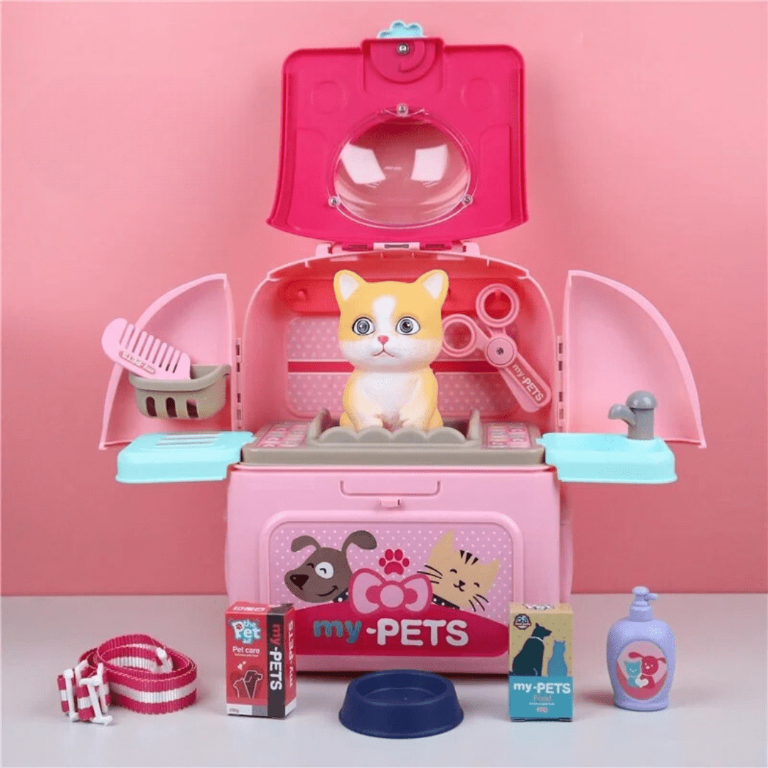 BowLift | Petcare Playset – Portable Vet Role Play Set for Kids with Backpack and 16 Accessories