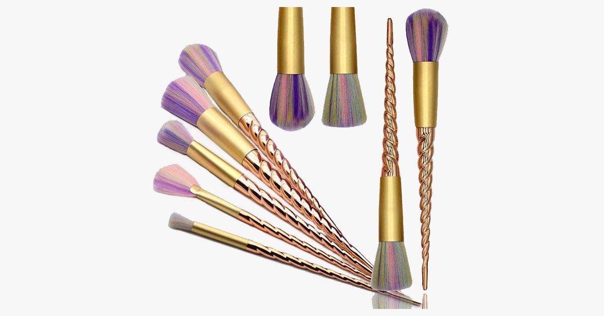 BowLift | Gold twisted unicorn makeup brush set with 5 synthetic brushes - Gives you the perfect makeup!