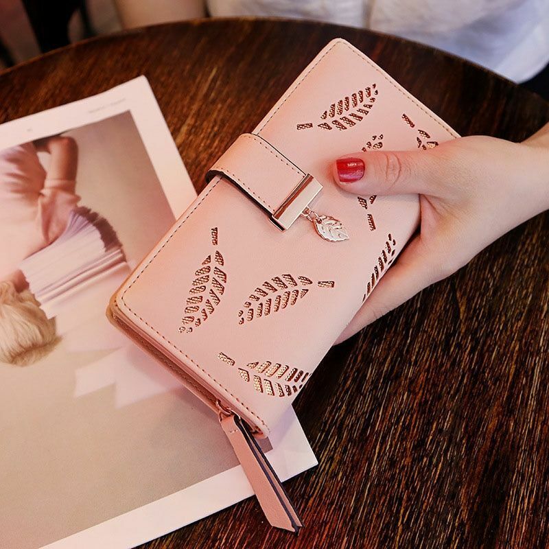 BowLift | GoldenLeaf PU Leather Wallet with Leaf Charm Design