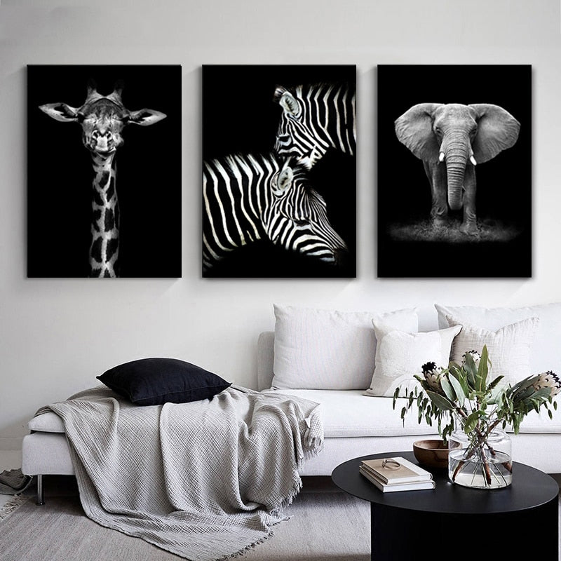 BowLift | Nature Wild Animals Africa Wildlife Black White - Canvas Wall Art Painting