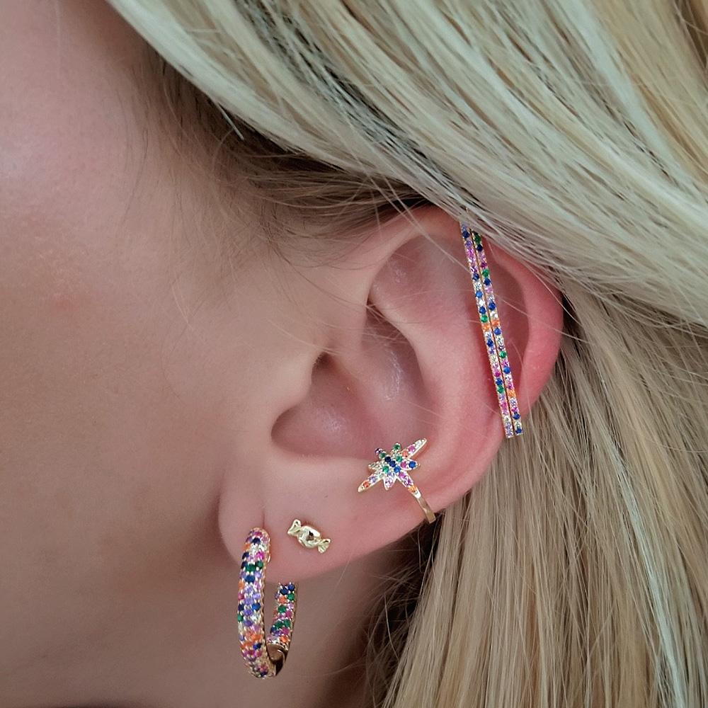 BowLift | 1 piece ear white rainbow cz rectangle cuff earring