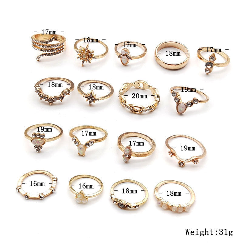 BowLift | Fashion Crystal Gold color Geometric Knuckle Rings set