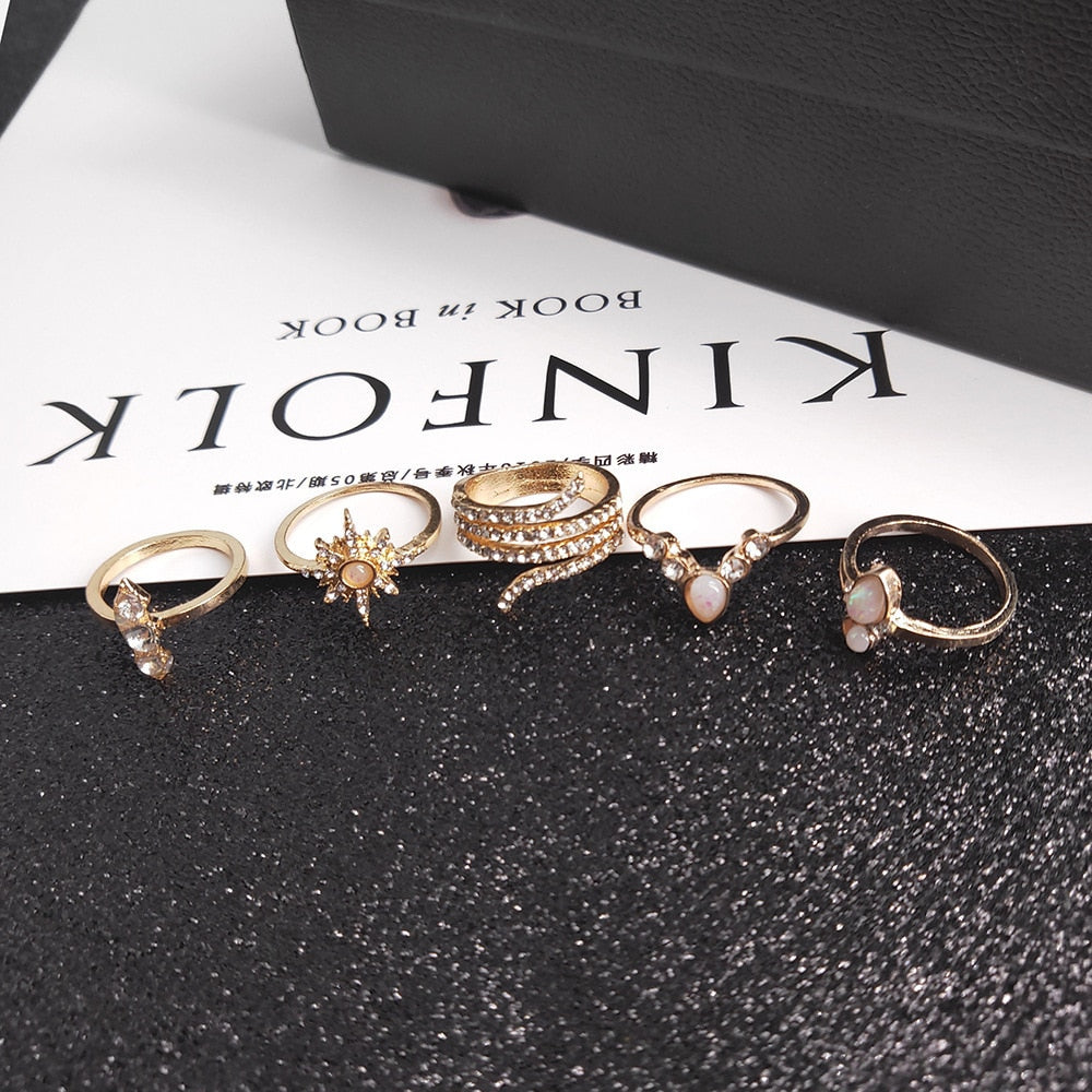 BowLift | Fashion Crystal Gold color Geometric Knuckle Rings set