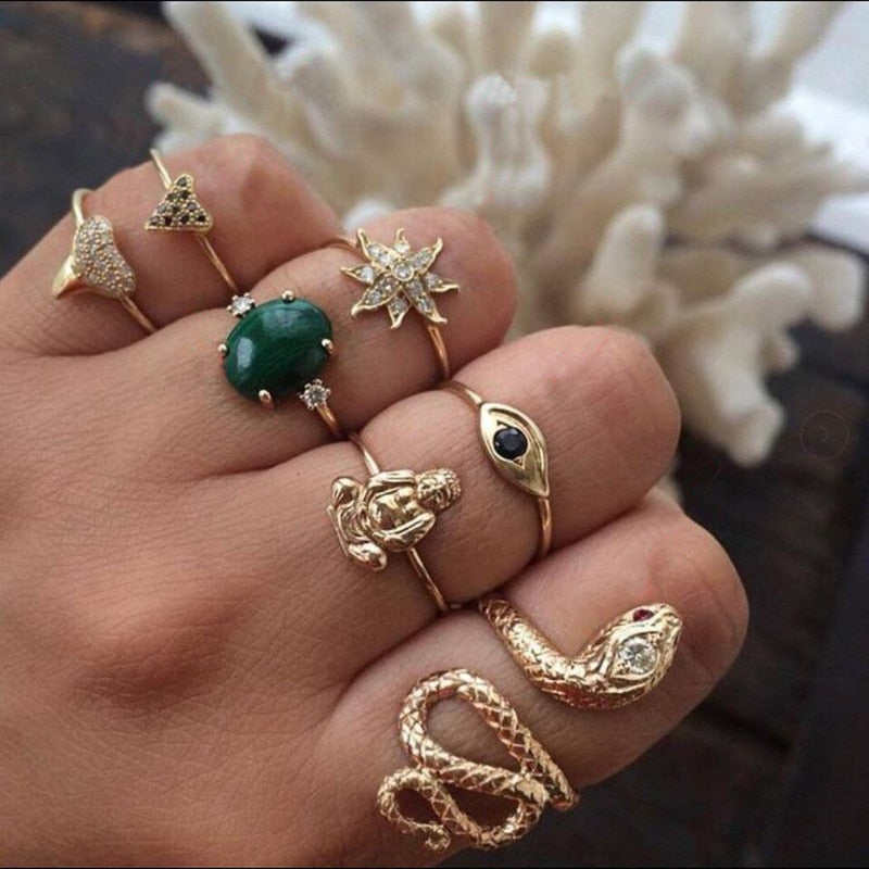 BowLift | Fashion Crystal Gold color Geometric Knuckle Rings set