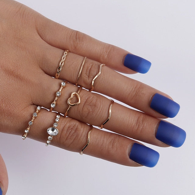 BowLift | Fashion Crystal Gold color Geometric Knuckle Rings set