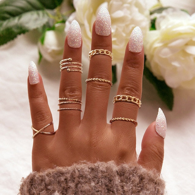 BowLift | Fashion Crystal Gold color Geometric Knuckle Rings set
