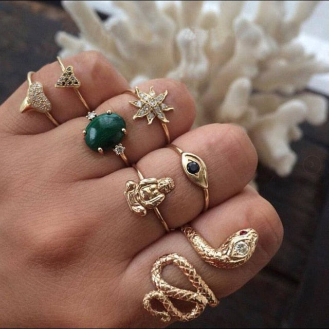 BowLift | Fashion Crystal Gold color Geometric Knuckle Rings set