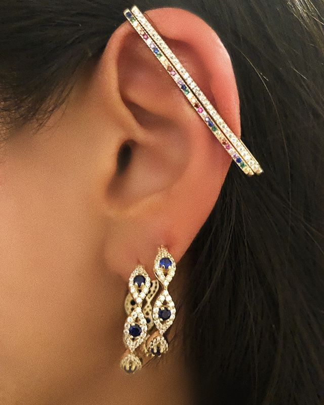 BowLift | 1 piece ear white rainbow cz rectangle cuff earring
