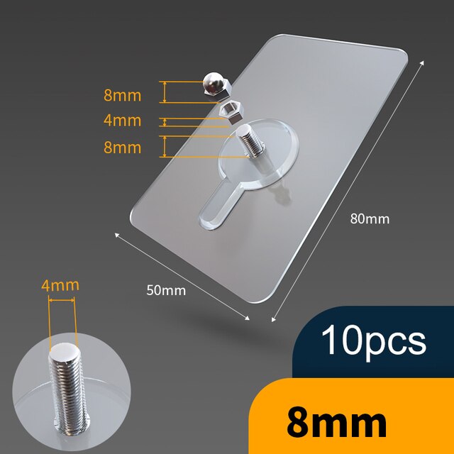 BowLift | 10 pieces heavy-duty punch-free transparent adhesive hooks