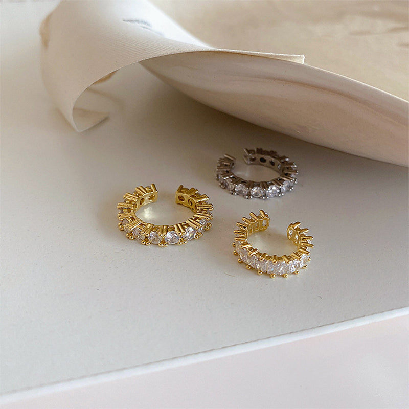 BowLift | Gold Silver Color Full CZ Crystal Ear Cuff Clip on Earrings