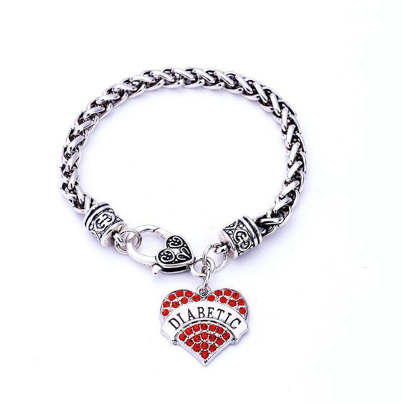 BowLift | Womens Diabetic Medical Alert ID Bracelet - Pink, Blue, Clear or Red Crystal Hearts - Diabetes