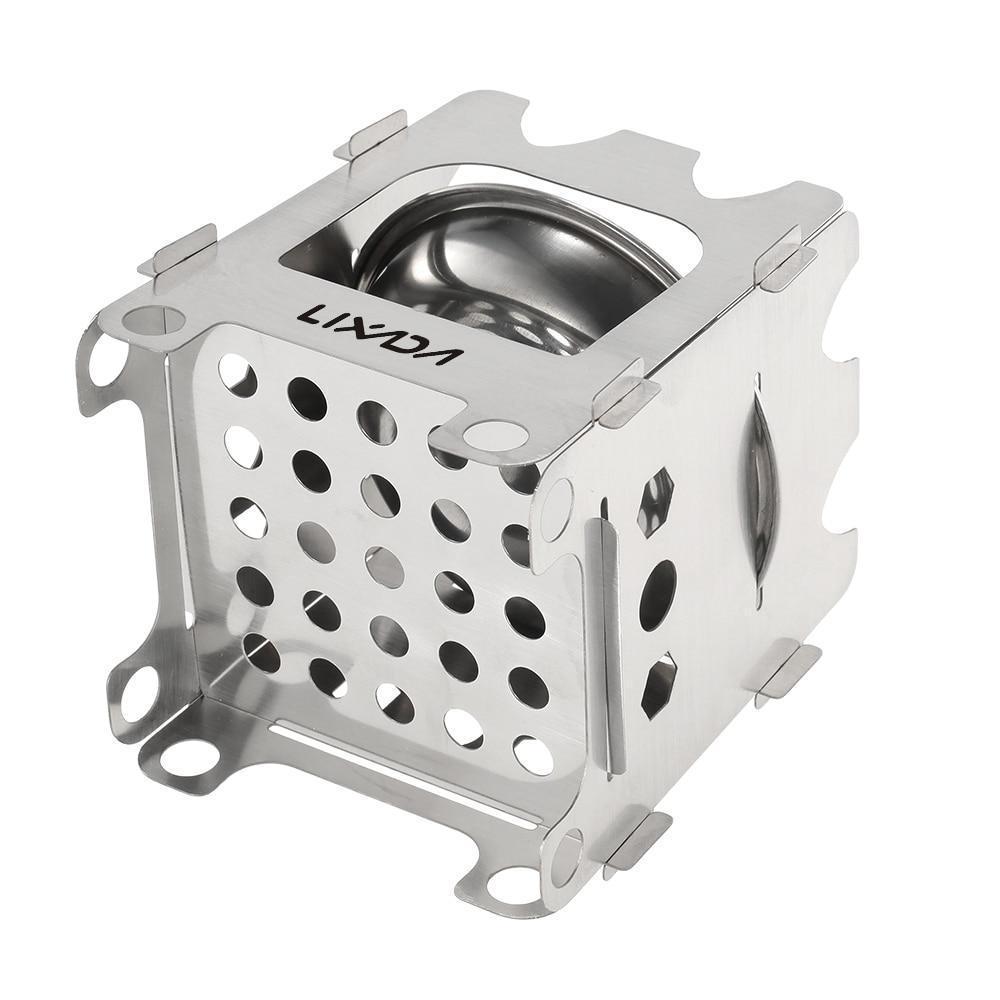 BowLift | Pocket Rocket Stove Folding Wood Camping with Alcohol Tray Stainless Steel