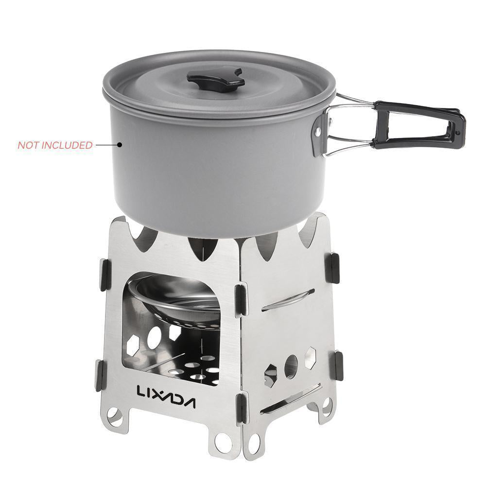 BowLift | Pocket Rocket Stove Folding Wood Camping with Alcohol Tray Stainless Steel