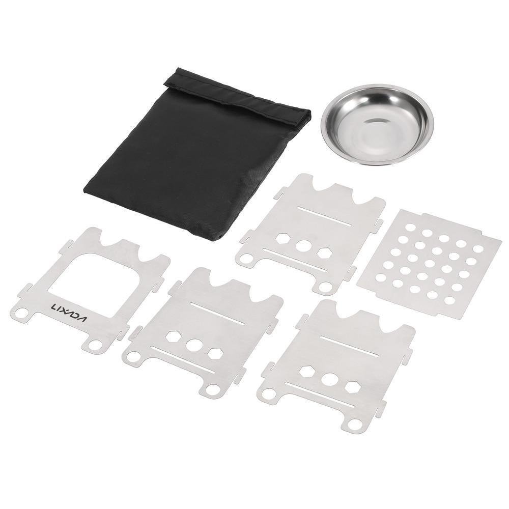 BowLift | Pocket Rocket Stove Folding Wood Camping with Alcohol Tray Stainless Steel