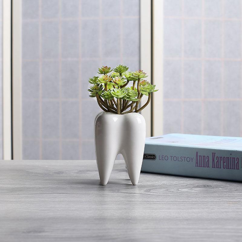 BowLift | Tooth Shape White Ceramic Modern Flower Pot