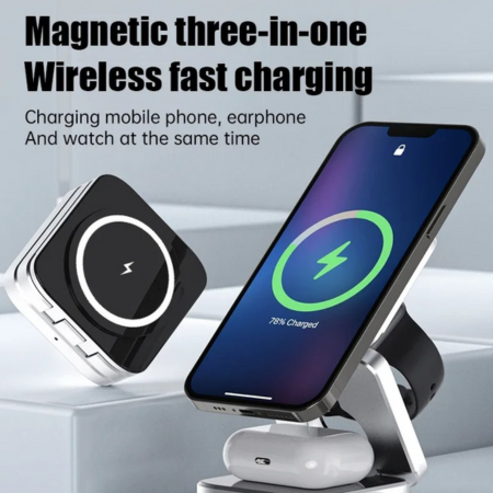 BowLift | 3-in-1 Magnetic Wireless Charger - Fast Foldable Charging Station for Samsung, iPhone & AirPods