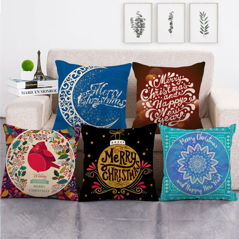 18" Cojines Merry Xmas Couch Throw Pillow Cover Case Home Sofa Decor Pillowslip Bowlift